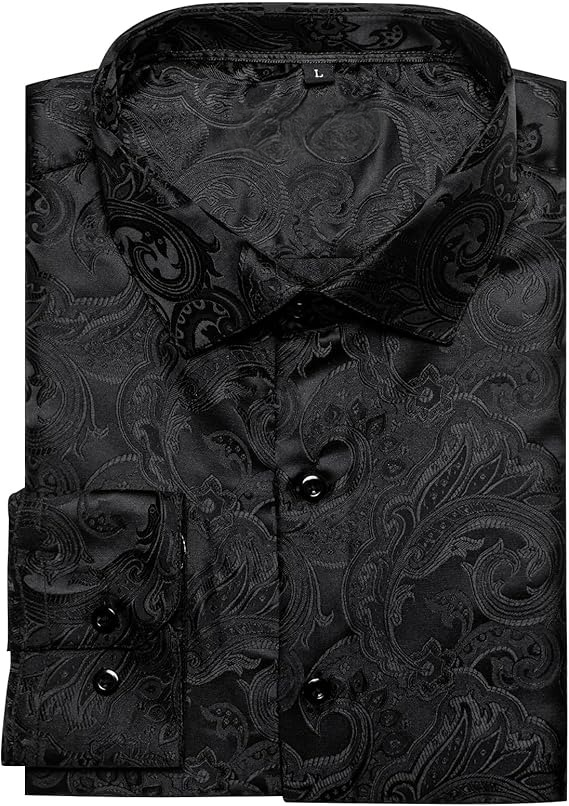 Men's Silk Paisley Dress Shirts,Paisley Black