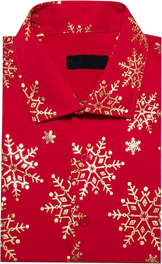 Men's Christmas Dress Shirts Long Sleeve Luxury Shiny Shirt