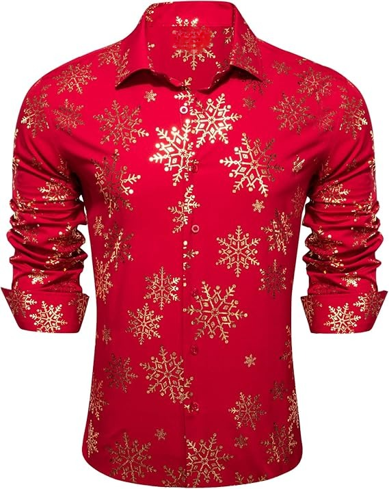 Men's Christmas Dress Shirts Long Sleeve Luxury Shiny Shirt