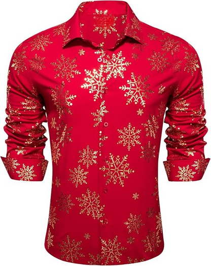 Men's Christmas Dress Shirts Long Sleeve Luxury Shiny Shirt
