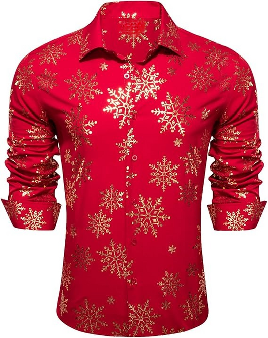 Men's Christmas Dress Shirts Long Sleeve Luxury Shiny Shirt