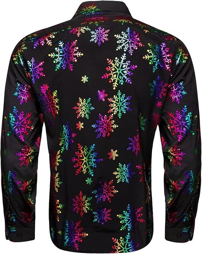Men's Christmas Dress Shirts Long Sleeve Luxury Shiny Shirt