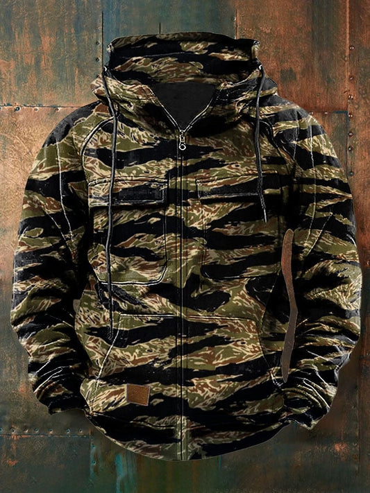 Men's Vintage Western Print Multi-Pocket Jacket