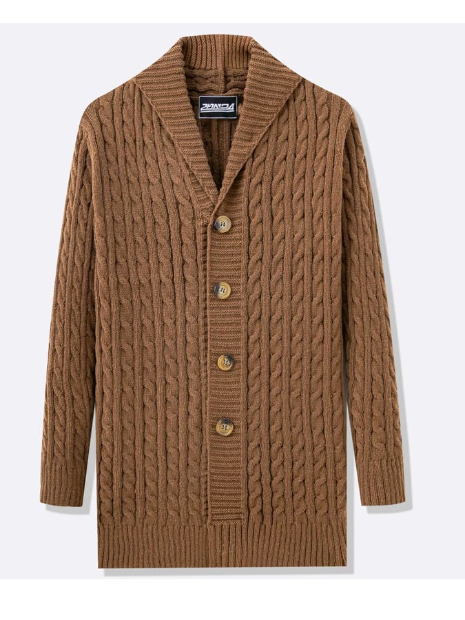 Men's mid-length sweater, thick needle twisted cardigan, woolen coat