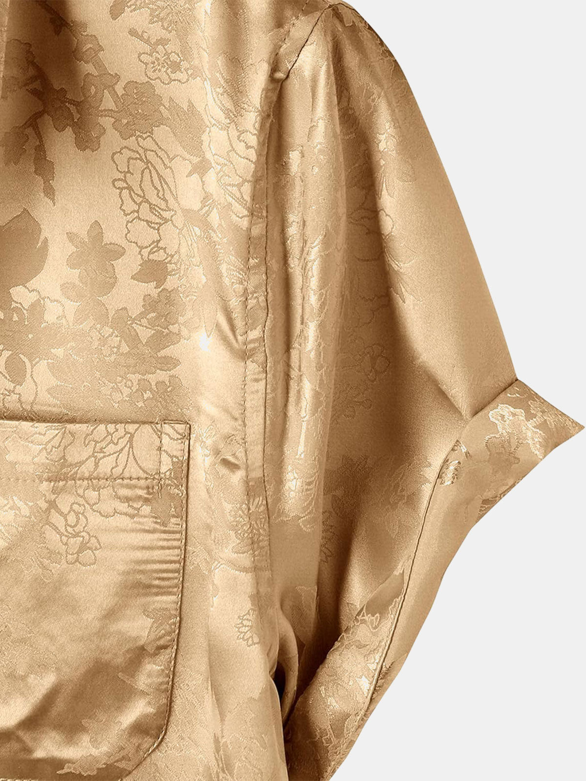 Men's Floral Jacquard Pocket Silky Satin Short Sleeve Shirt