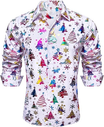 Men's Christmas Dress Shirts Long Sleeve Luxury Shiny Shirt