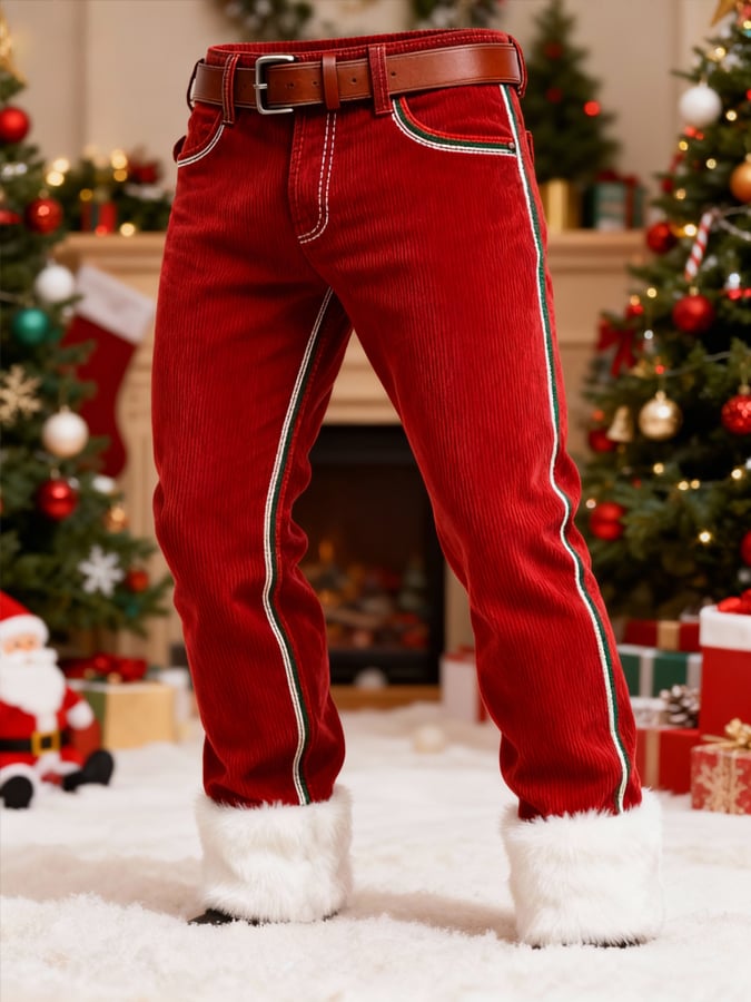 Men's Christmas Corduroy Patchwork Plush Work Pants