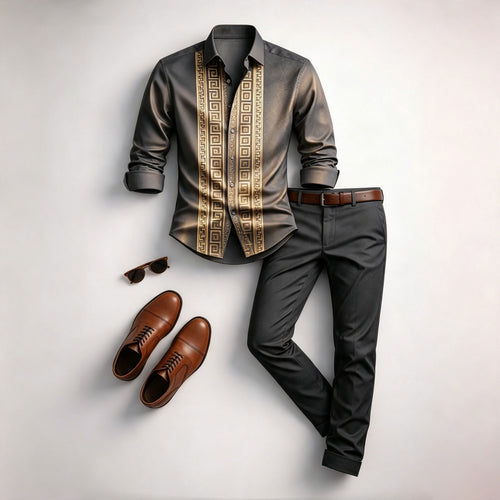 Men's Symmetrical Print Long-Sleeve Shirt and Pants Set