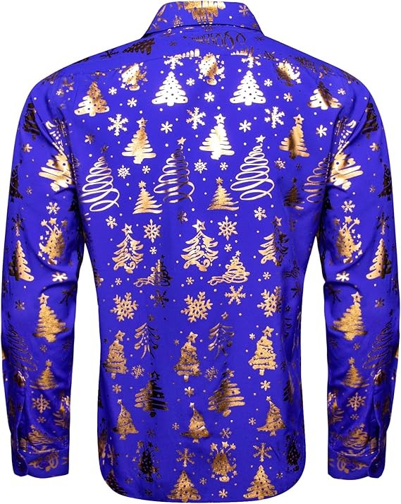 Men's Christmas Dress Shirts Long Sleeve Luxury Shiny Shirt