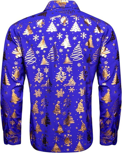 Men's Christmas Dress Shirts Long Sleeve Luxury Shiny Shirt