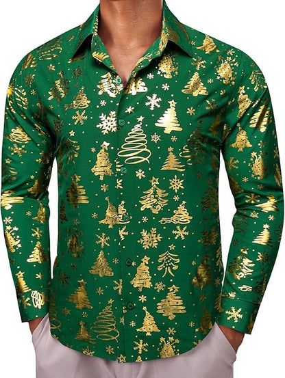 Men's Christmas Dress Shirts Long Sleeve Luxury Shiny Shirt