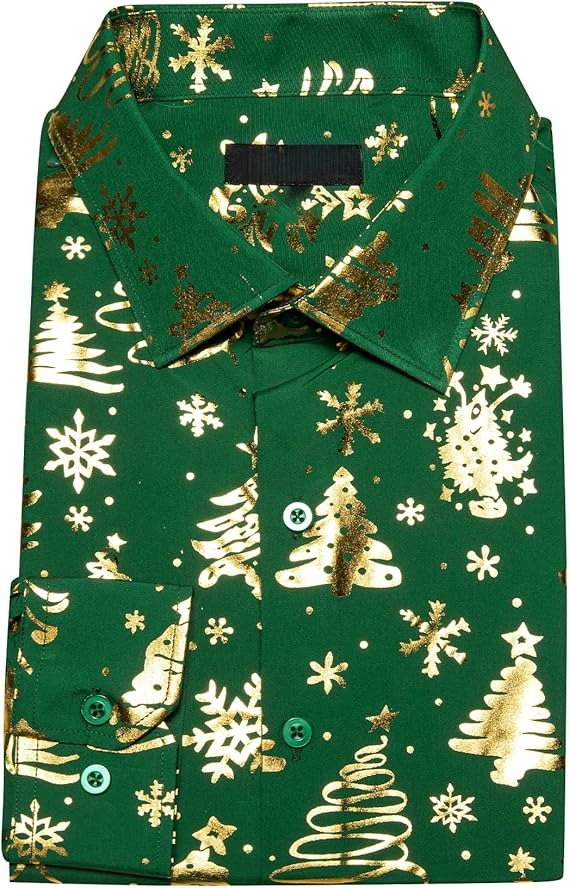 Men's Christmas Dress Shirts Long Sleeve Luxury Shiny Shirt