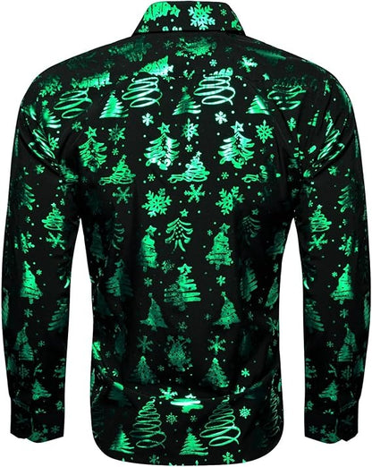 Men's Christmas Dress Shirts Long Sleeve Luxury Shiny Shirt