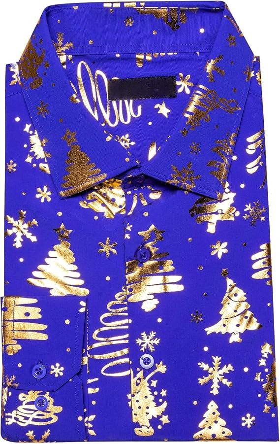 Men's Christmas Dress Shirts Long Sleeve Luxury Shiny Shirt