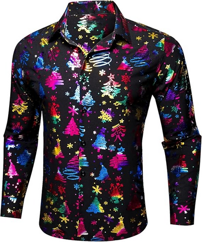 Men's Christmas Dress Shirts Long Sleeve Luxury Shiny Shirt