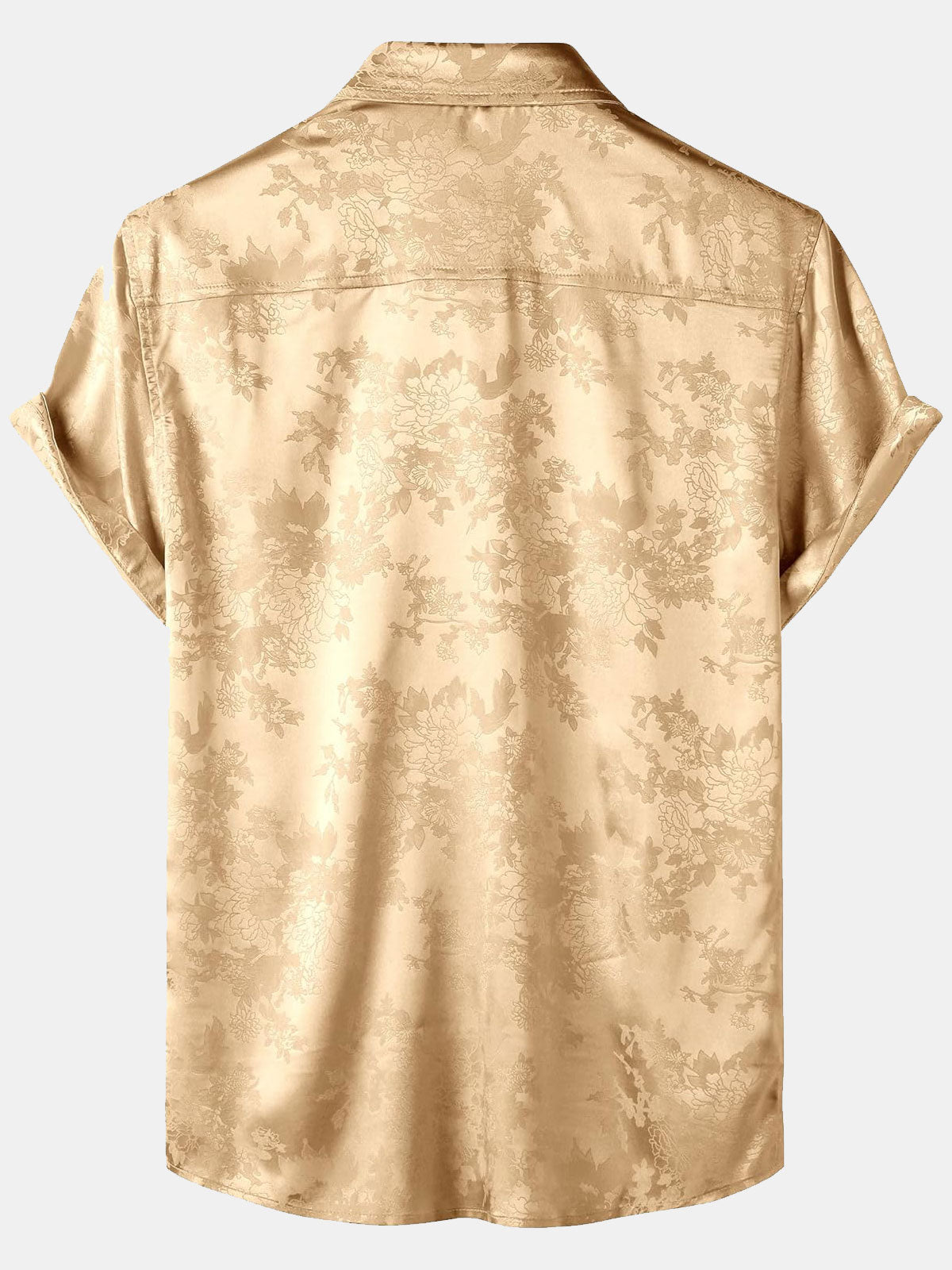 Men's Floral Jacquard Pocket Silky Satin Short Sleeve Shirt