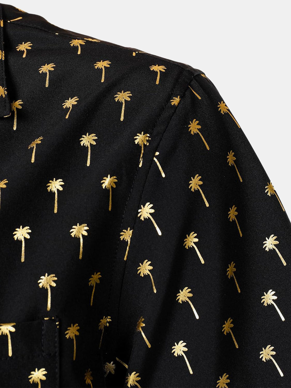 Men's Golden Palm Tree Cuban Collar Short Sleeve Shirt
