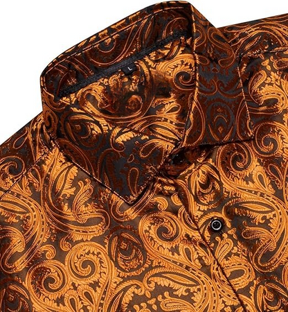 Men's Silk Paisley Dress Shirts,Burnt Orange Paisley