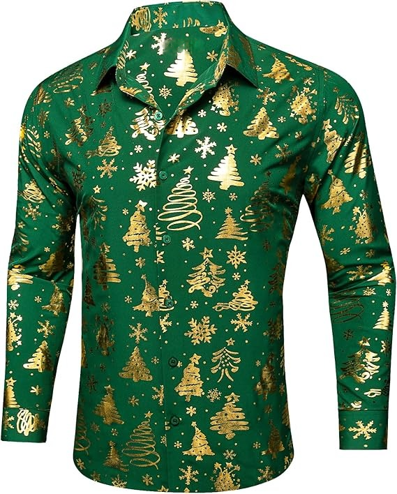 Men's Christmas Dress Shirts Long Sleeve Luxury Shiny Shirt