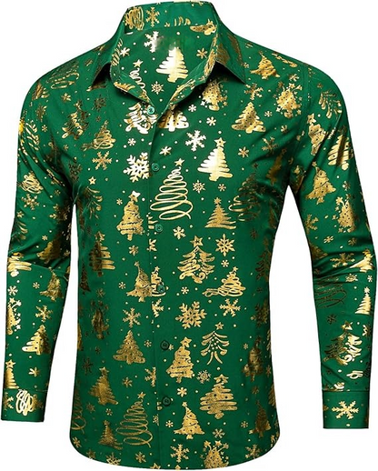 Men's Christmas Dress Shirts Long Sleeve Luxury Shiny Shirt