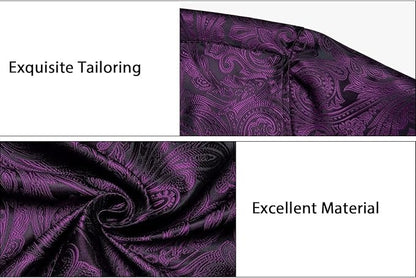 Men's Silk Paisley Dress Shirts,Black Purple Paisley