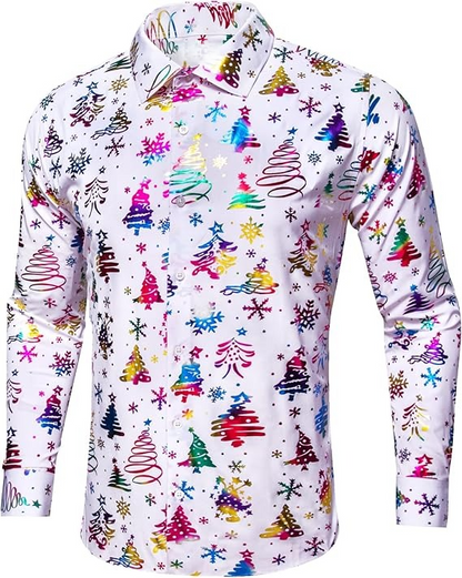 Men's Christmas Dress Shirts Long Sleeve Luxury Shiny Shirt