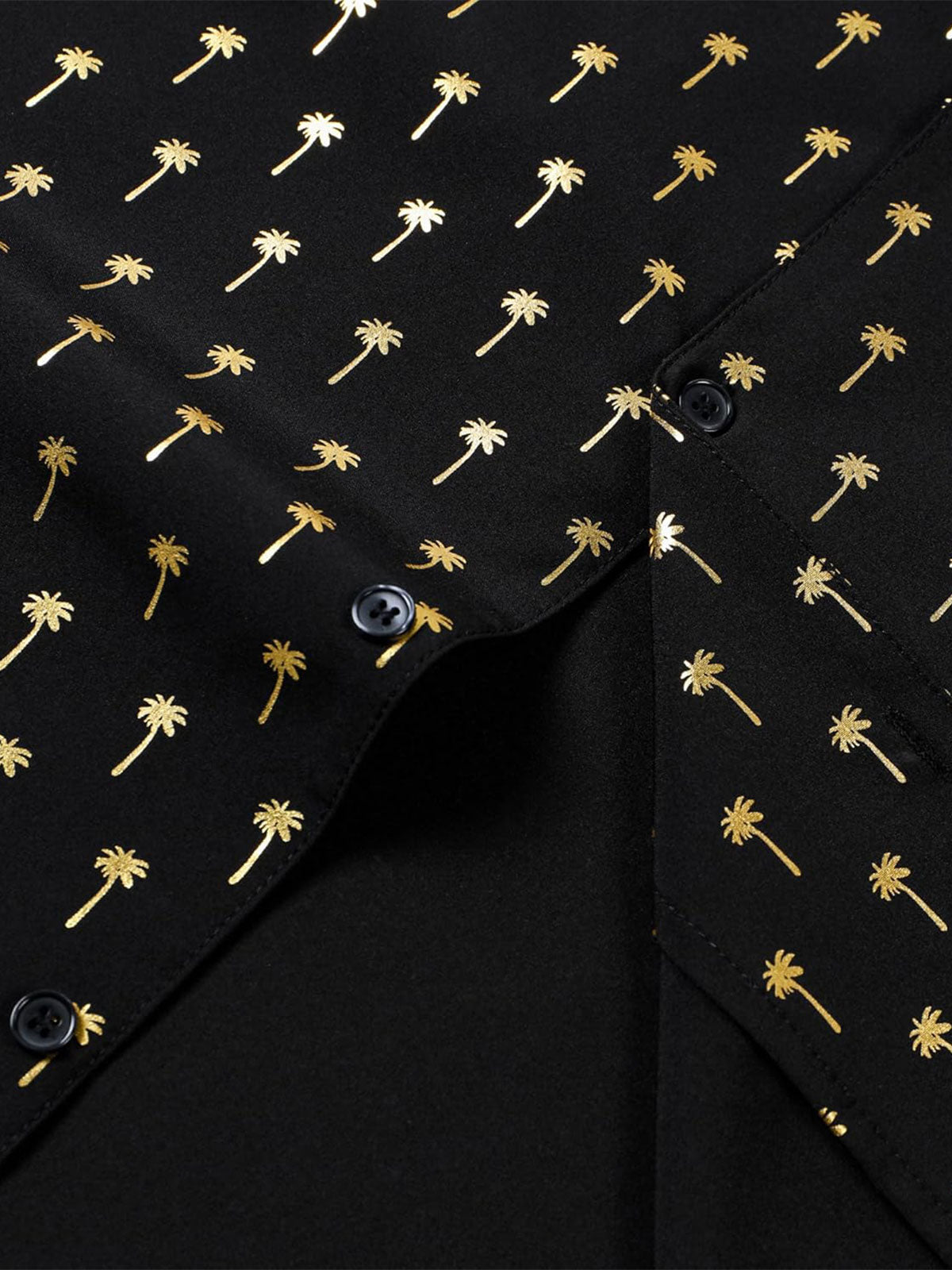 Men's Golden Palm Tree Cuban Collar Short Sleeve Shirt