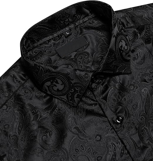 Men's Silk Paisley Dress Shirts,Paisley Black