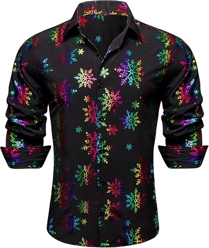 Men's Christmas Dress Shirts Long Sleeve Luxury Shiny Shirt