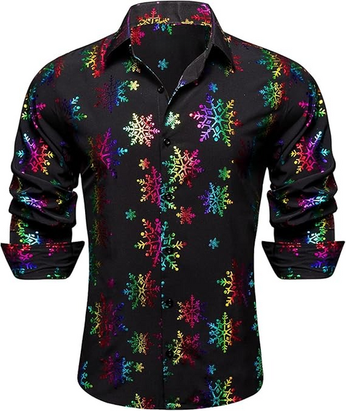 Men's Christmas Dress Shirts Long Sleeve Luxury Shiny Shirt