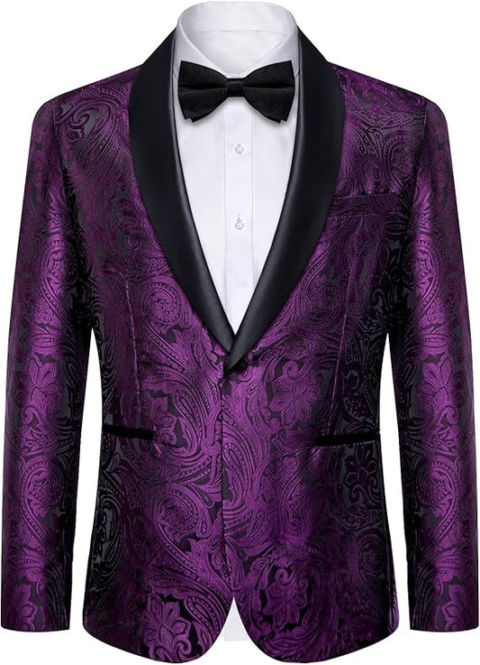 Men's Blazer One Button Shawl Lapel Tuxedo,Plum Purple