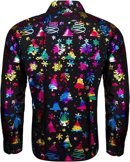 Men's Christmas Dress Shirts Long Sleeve Luxury Shiny Shirt