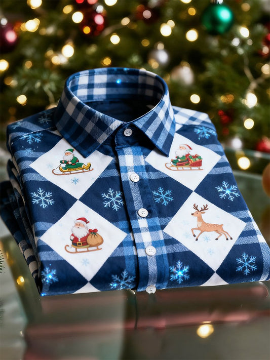 Men's  Christmas Long Sleeve Button-Down Shirt