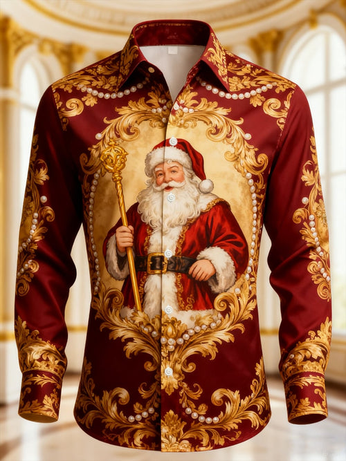 Men's  Christmas Long Sleeve Button-Down Shirt
