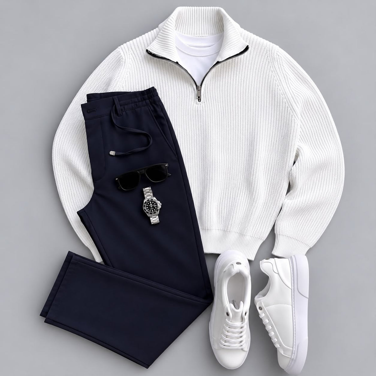 Men's Classic Quarter-Zip Ribbed Knit Sweater & Pants 2-Piece Set