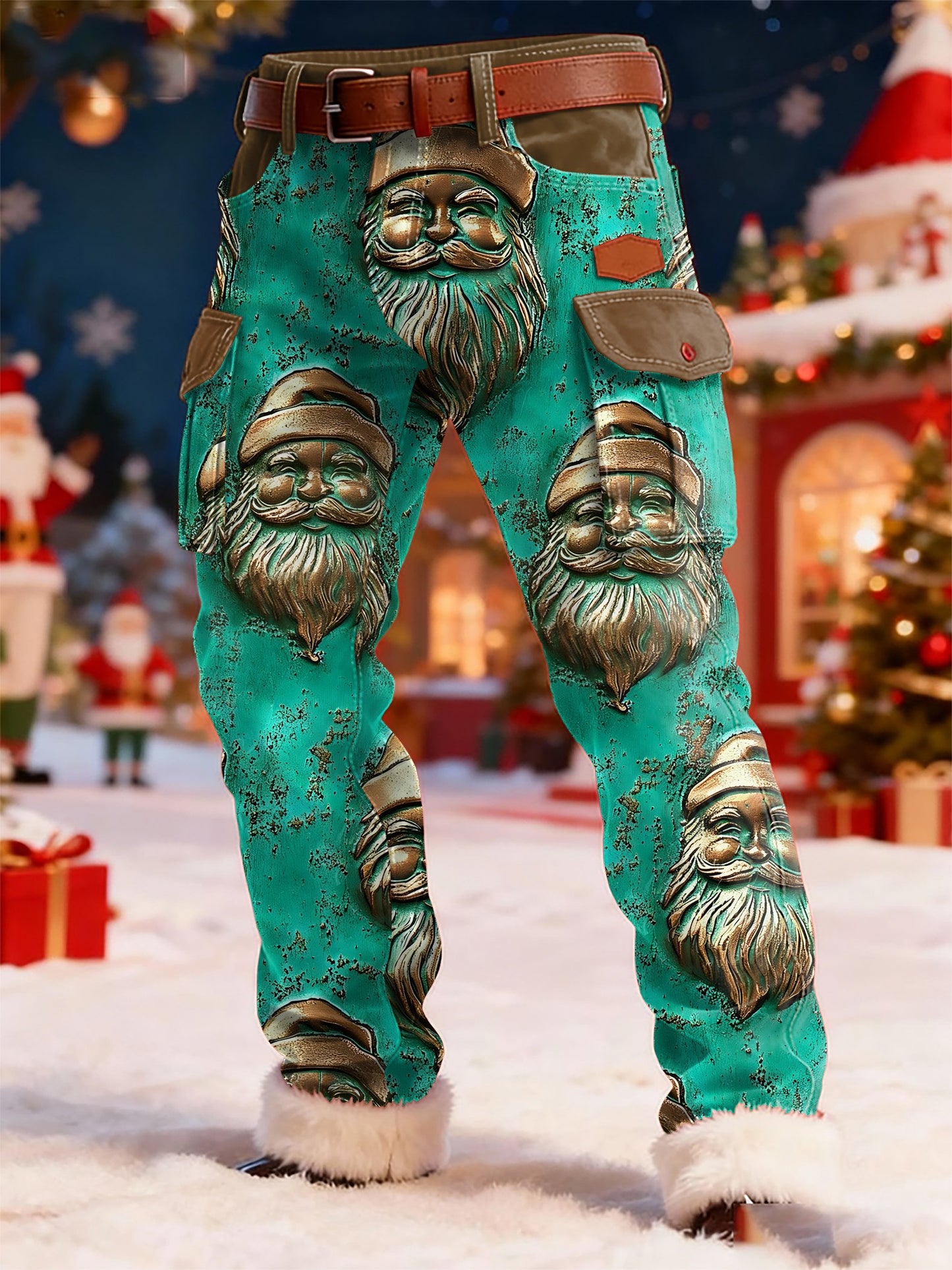 Men's Retro Christmas Art Print Pants