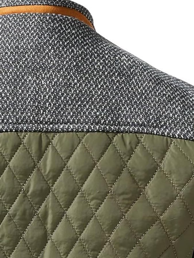 Men's Vintage Quilted Leather Patchwork Cotton Jacket