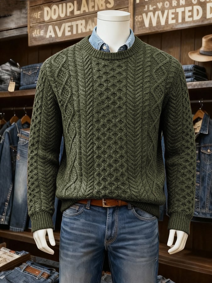 Men's Vintage Pullover Cable Knit Sweater