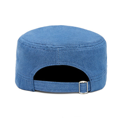 Men's Classic Plain Denim Curved Brim Adjustable Buckle Flat-Top Cadet Cap