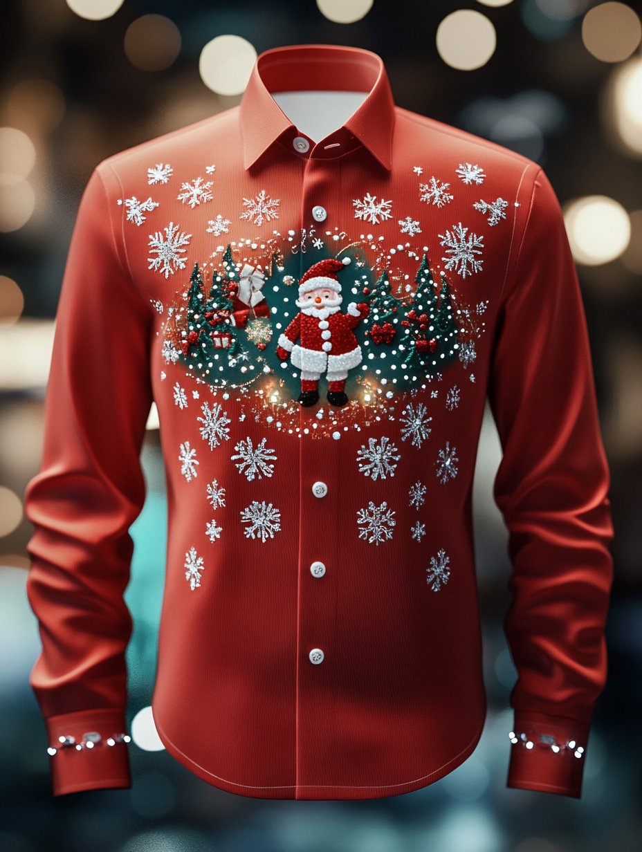 Men's Retro Christmas Print Long Sleeve Shirt