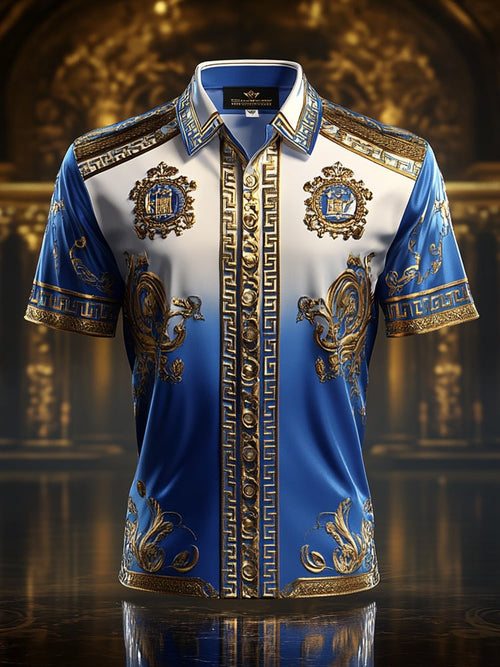 Men's Satin Luxe Print Short Sleeve Button Shirt
