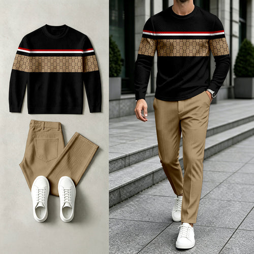 Men's Color-Blocked Round-Neck Sweatshirt and Pants Set