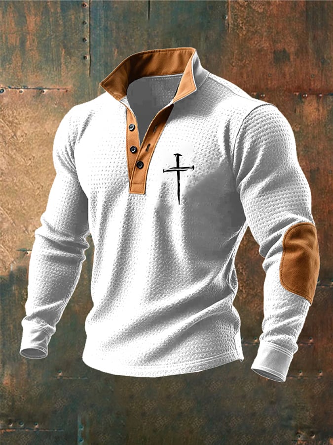 Men's Vintage Faith Cross Print Waffle Sweatshirt