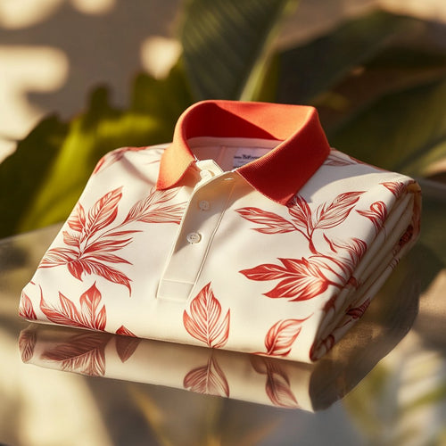 Men's Business Casual Printed Button Short Sleeve Polo Shirt