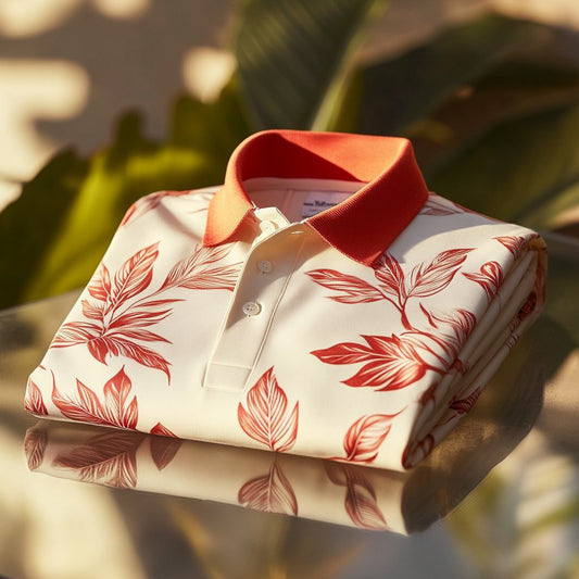 Men's Business Casual Printed Button Short Sleeve Polo Shirt