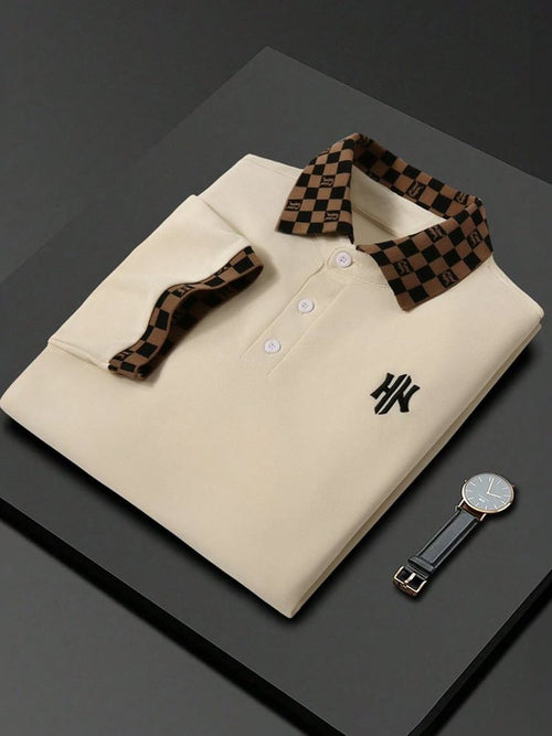 Men's Business Casual Logo Button Short Sleeve Polo Shirt