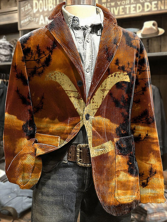 Men'S Retro Western Style Print Casual Blazer