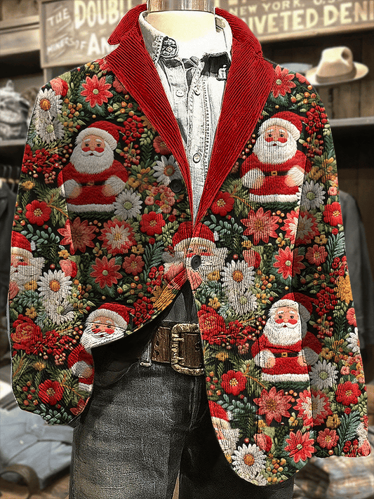 Men's Retro Christmas Art Print Corduroy Casual Jacket