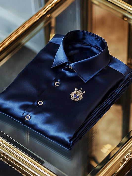 Men's Satin Luxury Business Short Sleeve Button Shirt