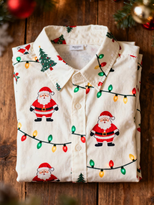 Men's  Christmas Long Sleeve Button-Down Shirt